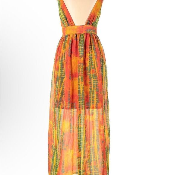 NWT Ellen Weaver multi marble color orange,yellow & green.Maxi dress SZ2X - Picture 2 of 11